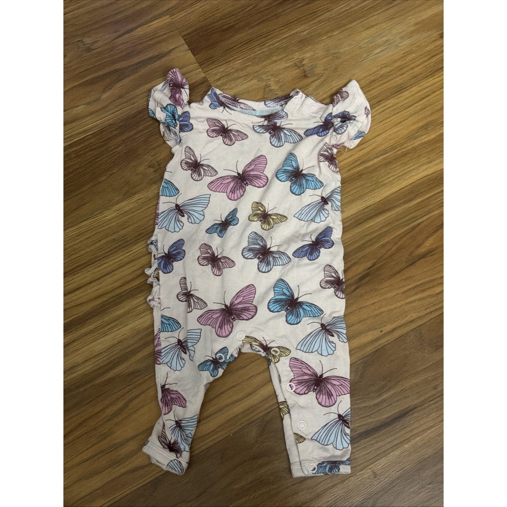 Posh Peanut Newborn Baby Girls 0-3 Pastel Butterflies Ruffle Bum Romper Outfit B